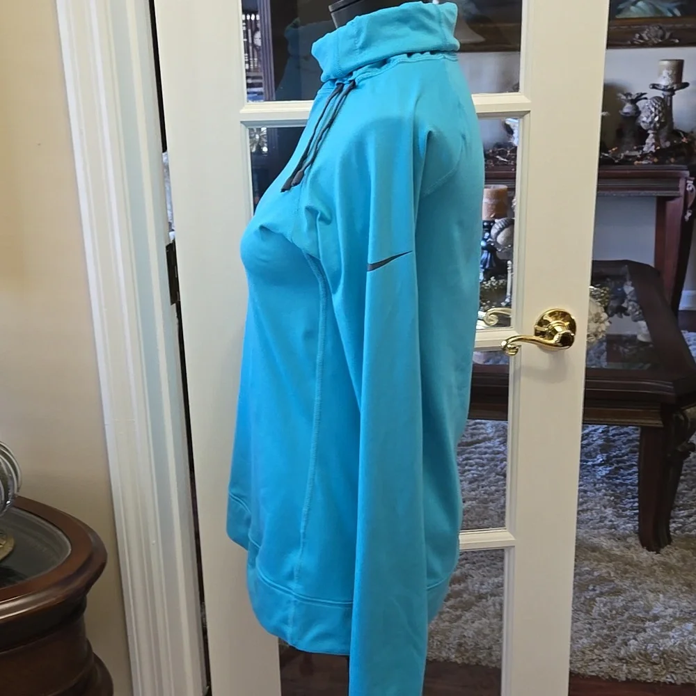 Nike Pro Teal Athletic Top Roll Turtle Neck Gray Trim Stretch Size Large EUC